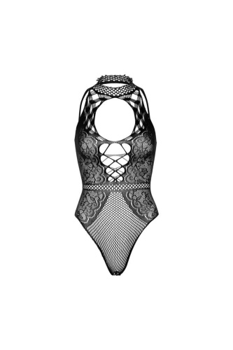 Leg Avenue Net and lace halter bodysuit - Боди, OS (чёрный)